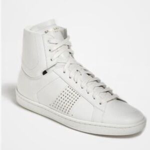 Saint Laurent White Leather Signature Court Classic SL/01H High Top Sneakers